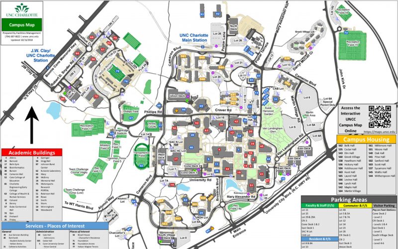 Karta över University of North Carolina, Charlottes Campus.